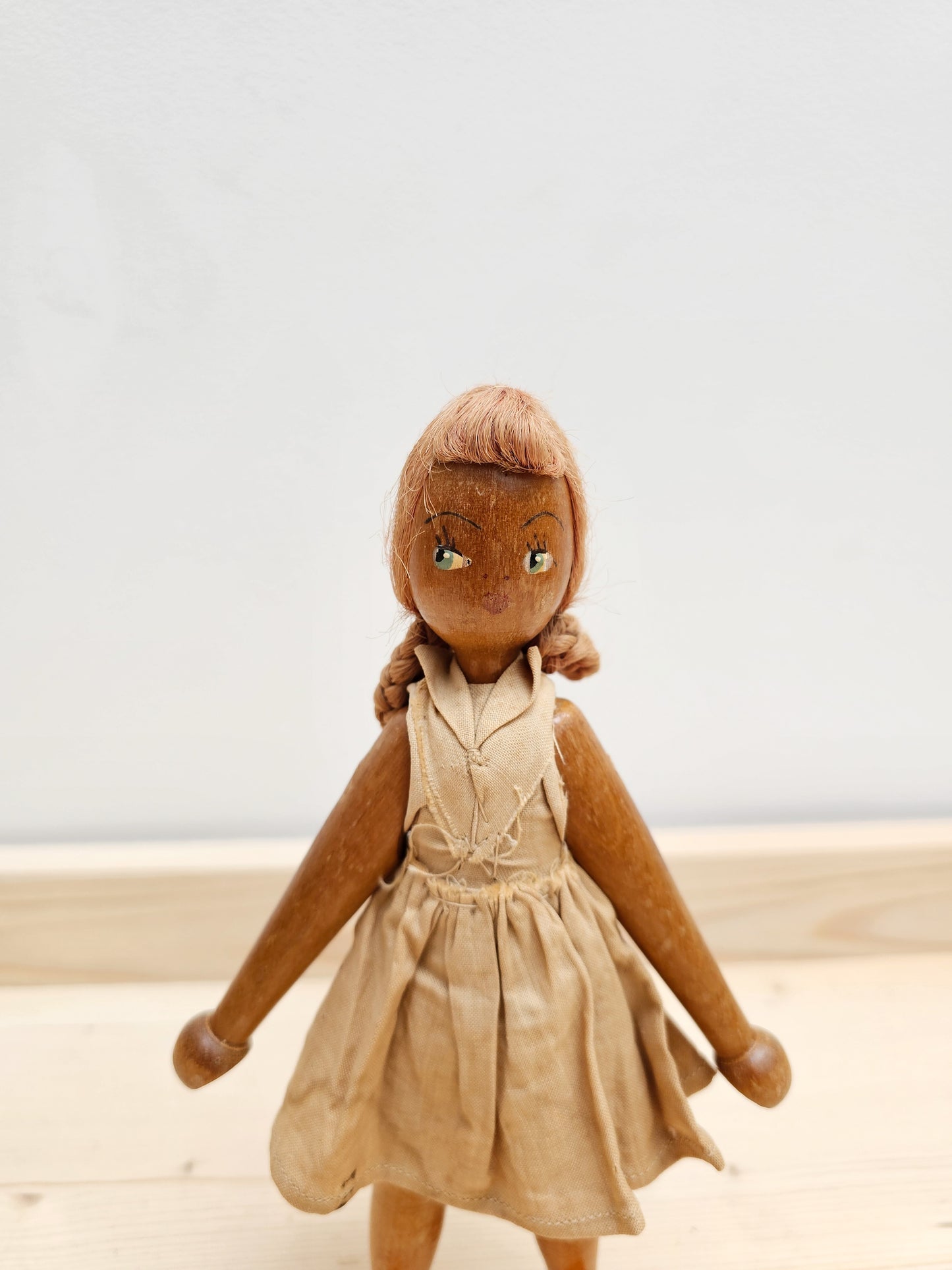 Vintage Wooden Peg Doll | Plaits Girl