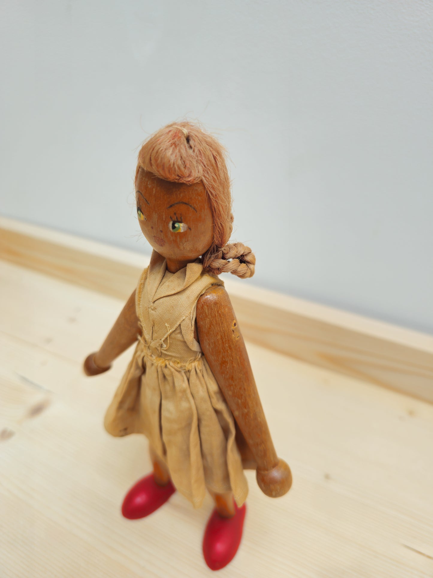 Vintage Wooden Peg Doll | Plaits Girl
