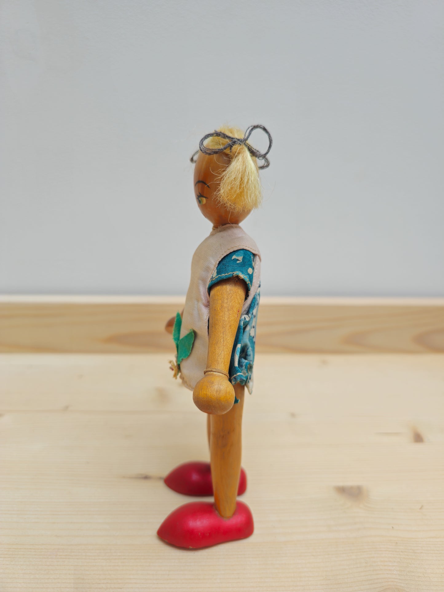 Vintage Wooden Peg Doll | Pigtail Girl