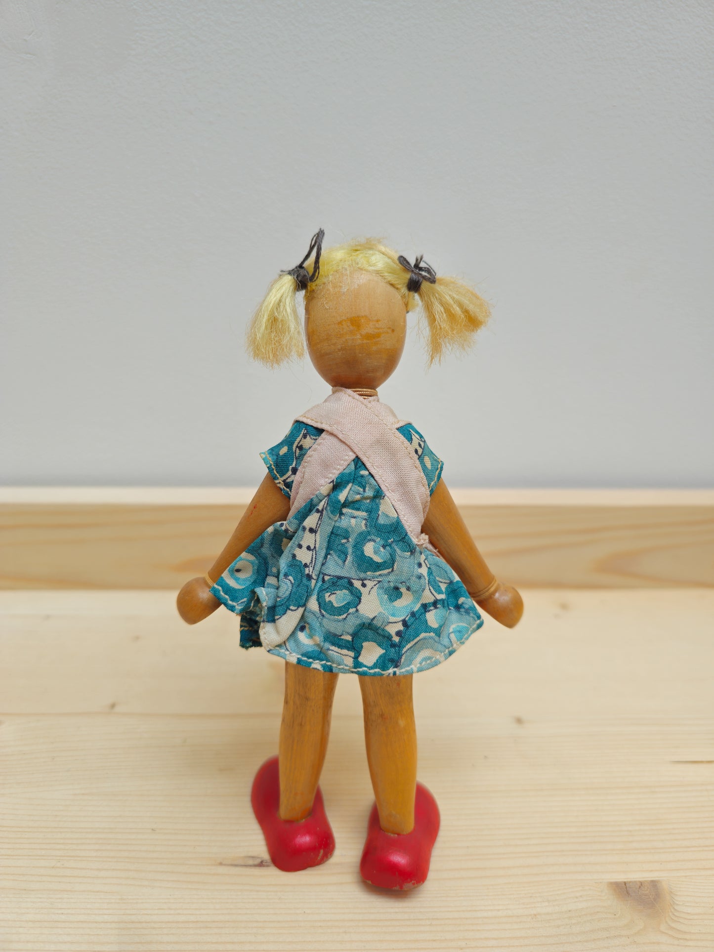 Vintage Wooden Peg Doll | Pigtail Girl