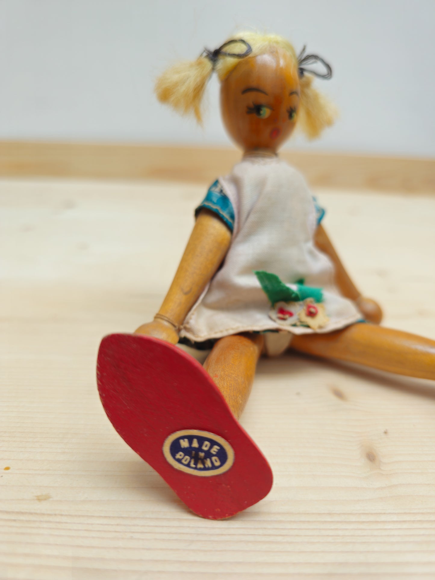 Vintage Wooden Peg Doll | Pigtail Girl