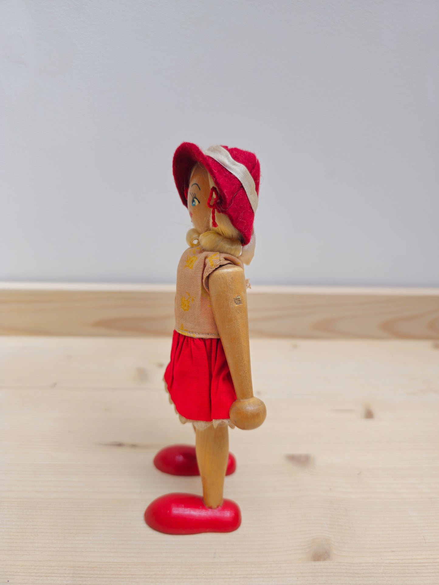 Vintage Wooden Peg Doll | Hat Girl
