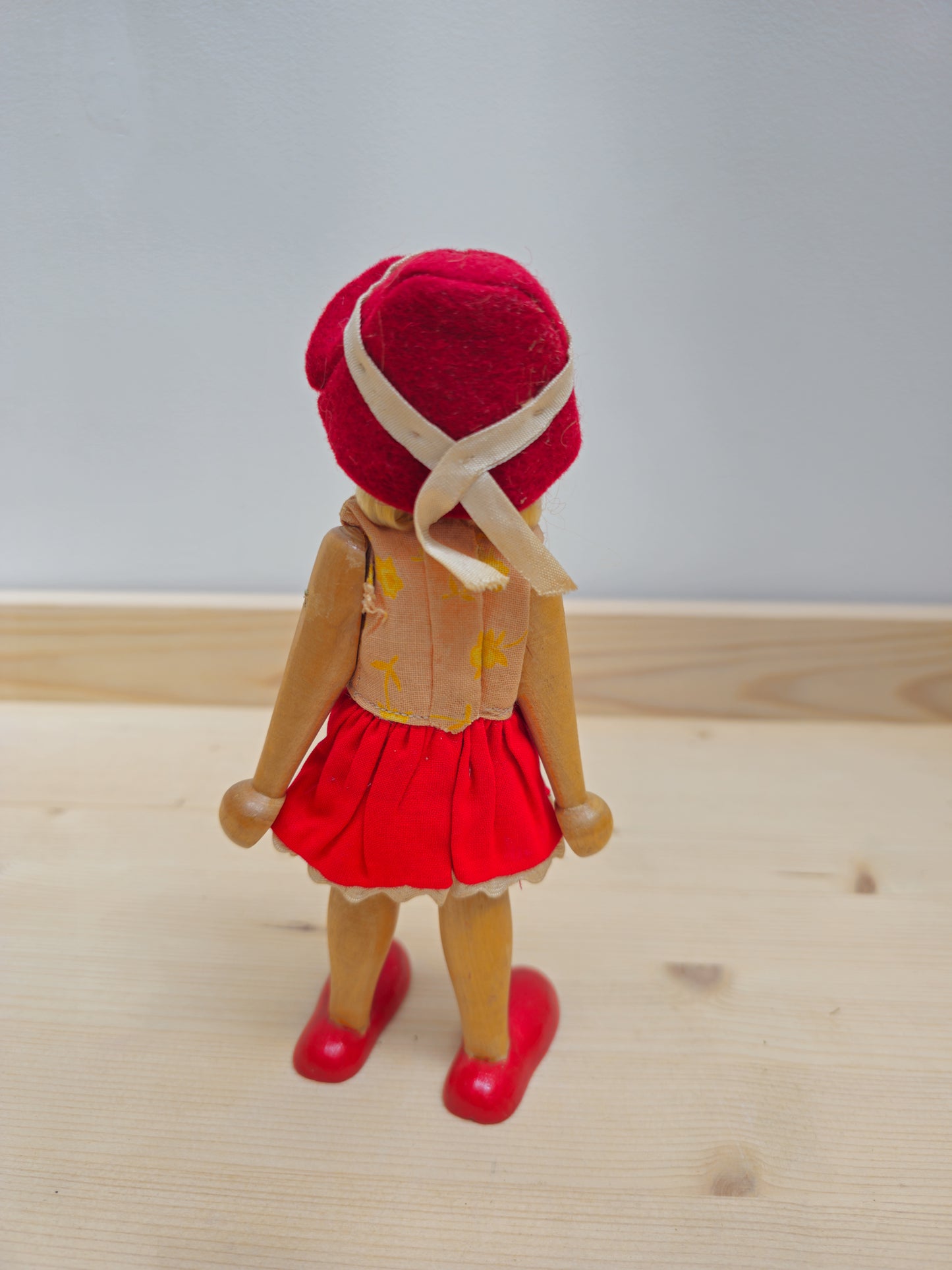 Vintage Wooden Peg Doll | Hat Girl