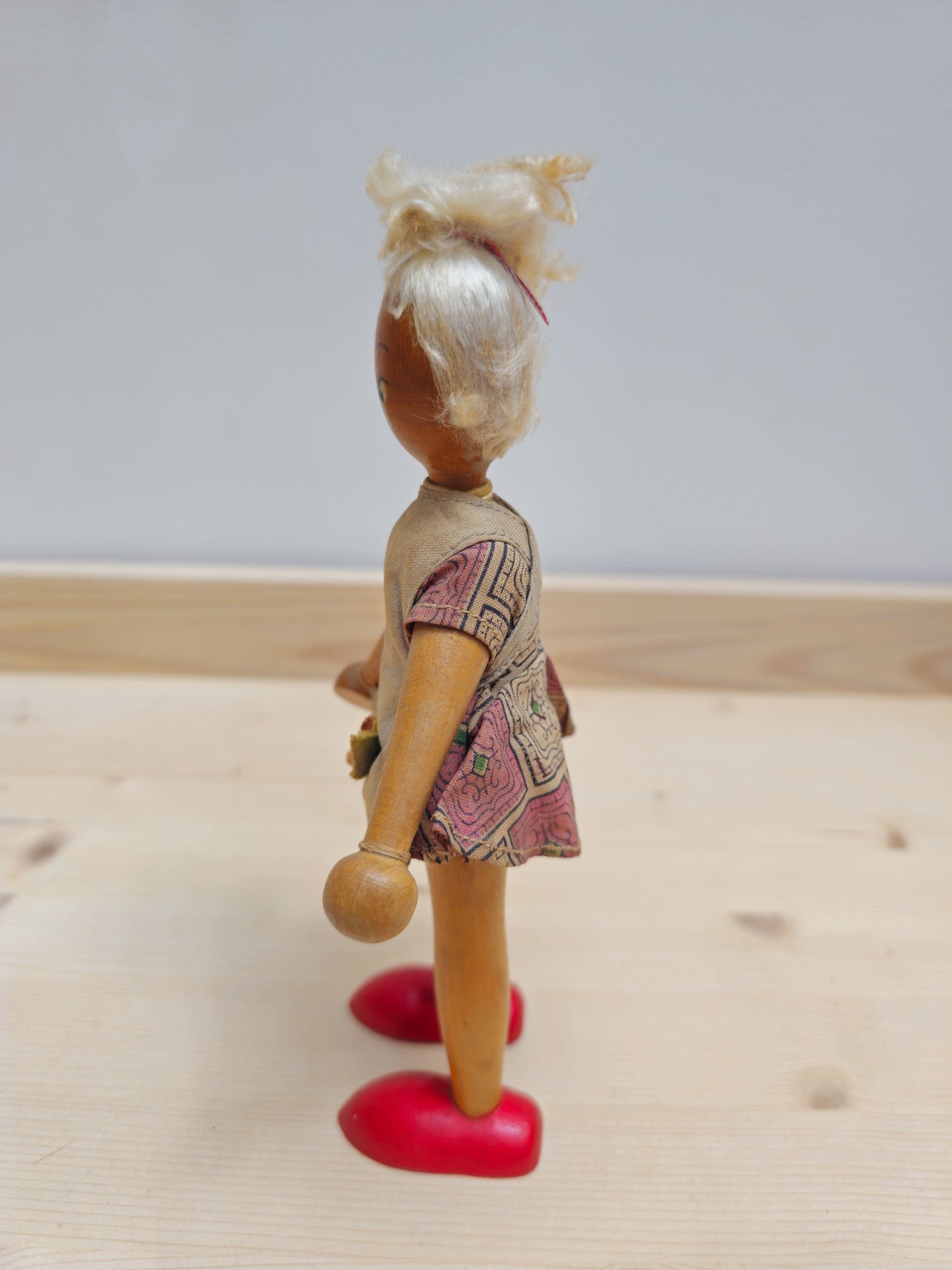 Vintage Wooden Peg Doll | Top Bun Girl