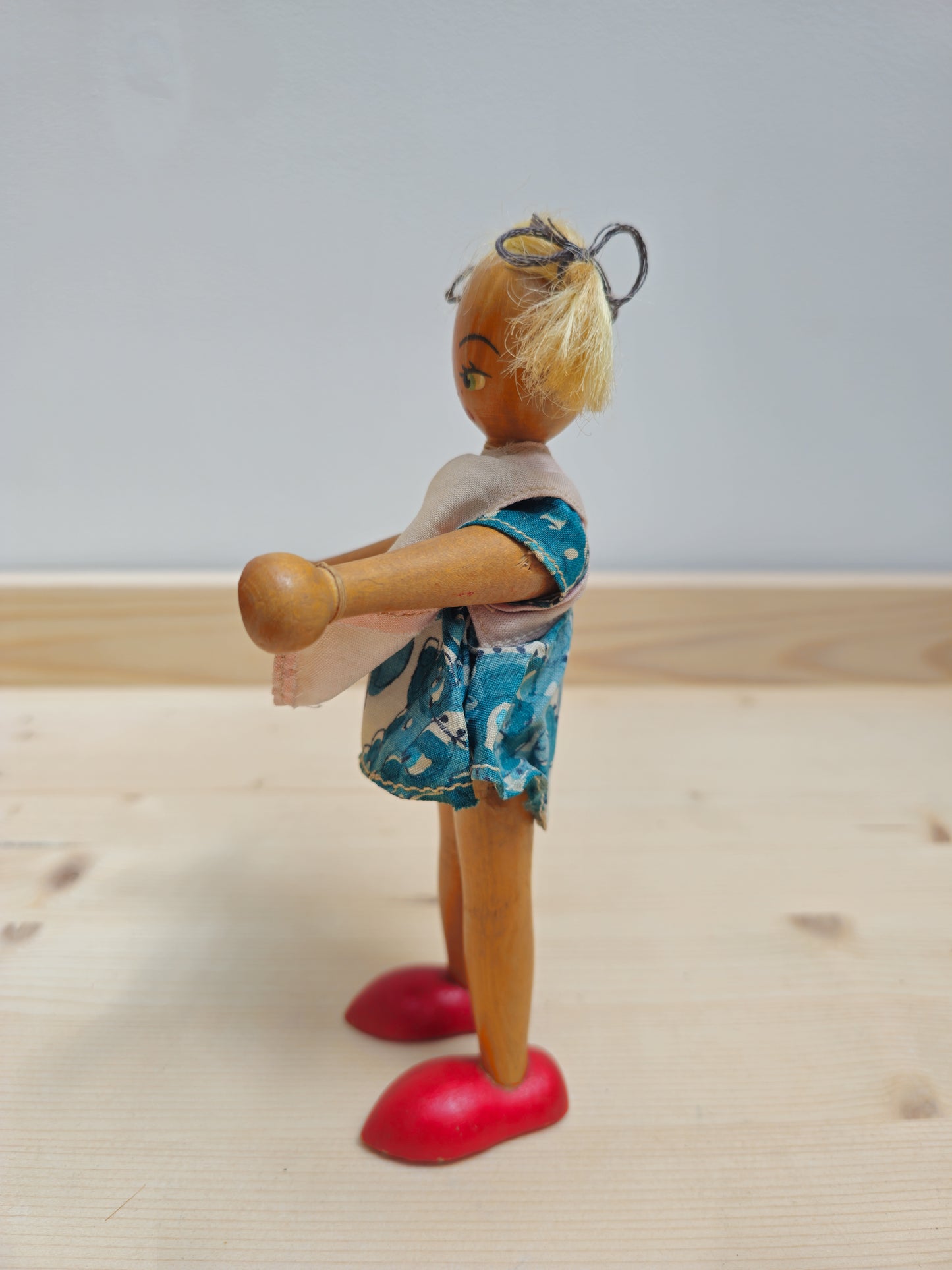 Vintage Wooden Peg Doll | Pigtail Girl