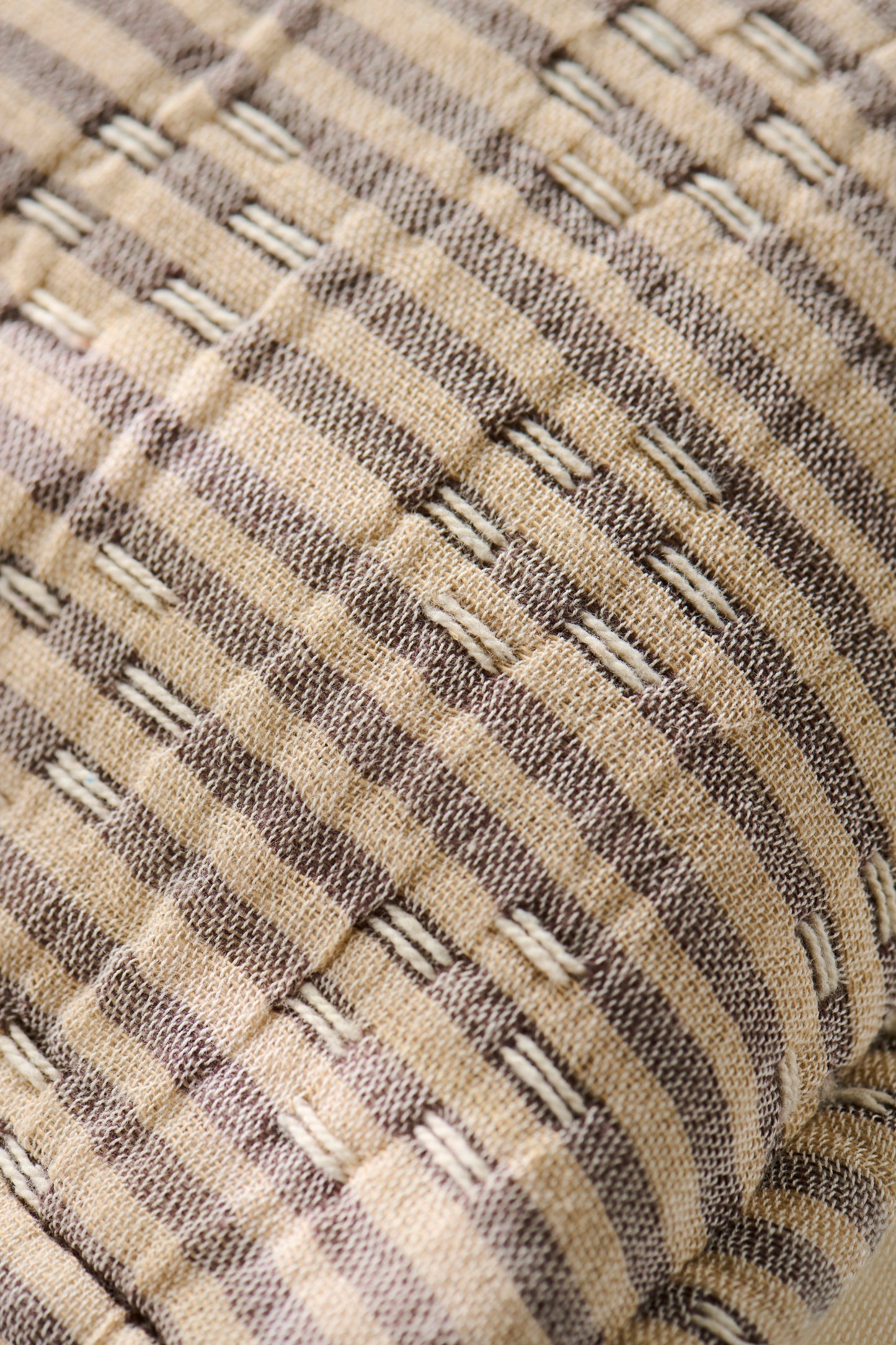 Kantha Stitch Striped Cushion | Natural/Brown
