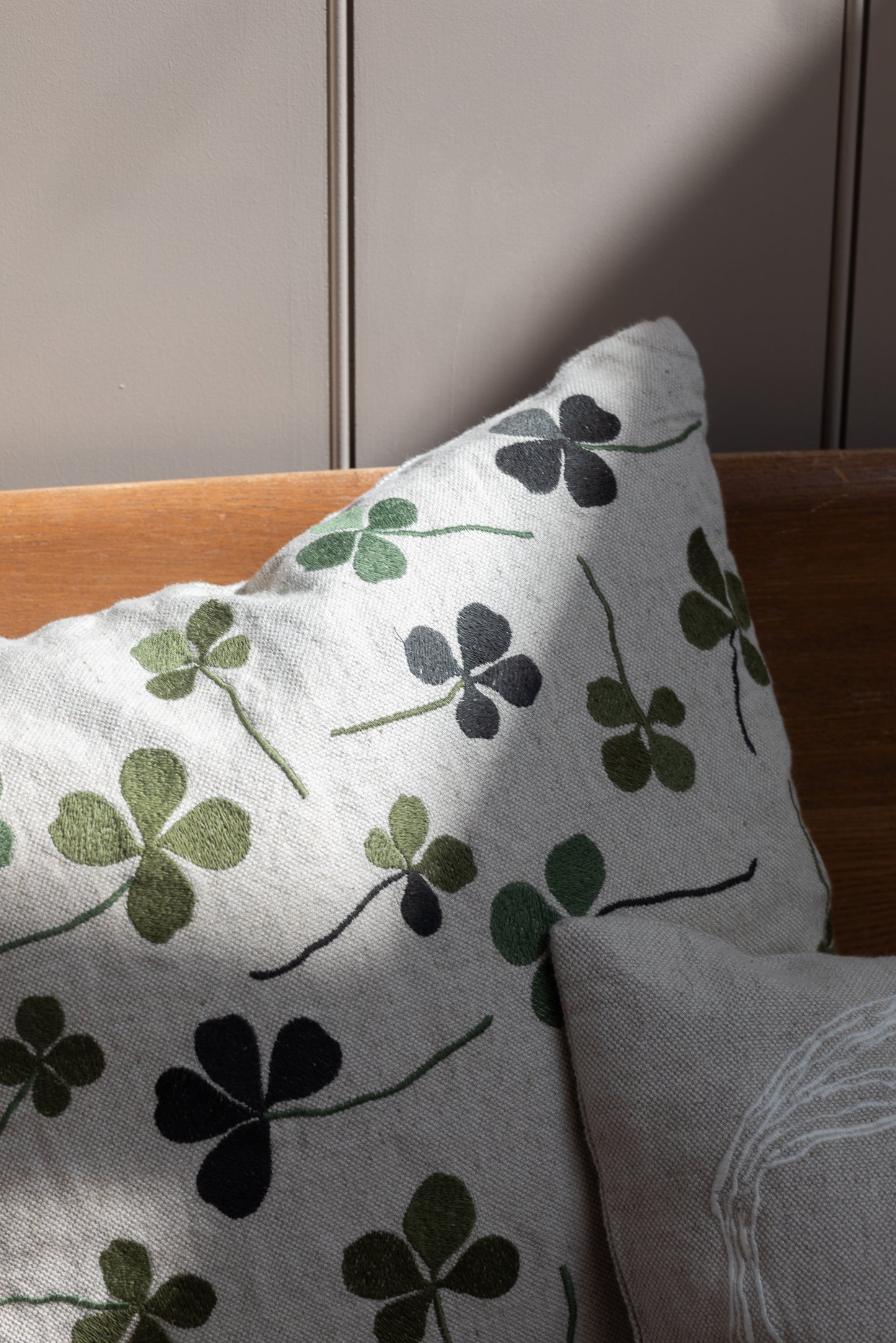Clover Embroidered Cushion | Green