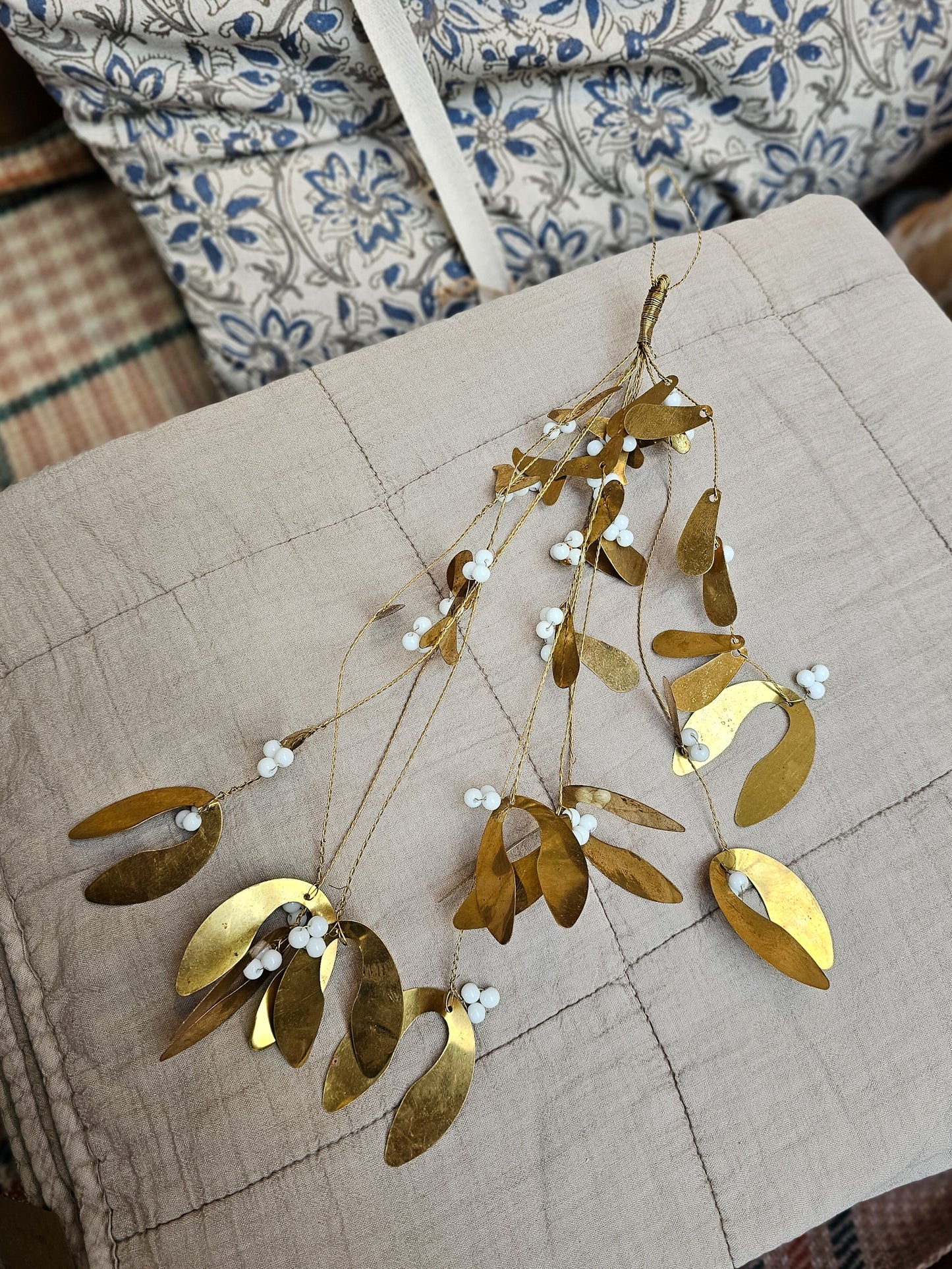 Antiqued Brass Mistletoe Ornament