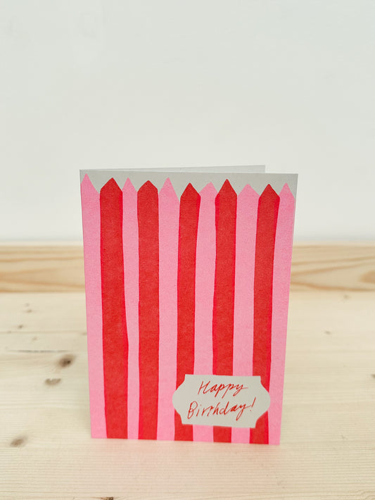 Happy Birthday Pink Stripes Card