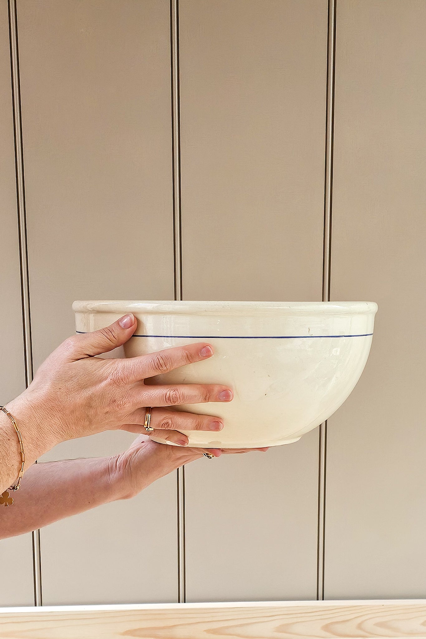 Vintage French Mixing Bowl | Blue Stripe