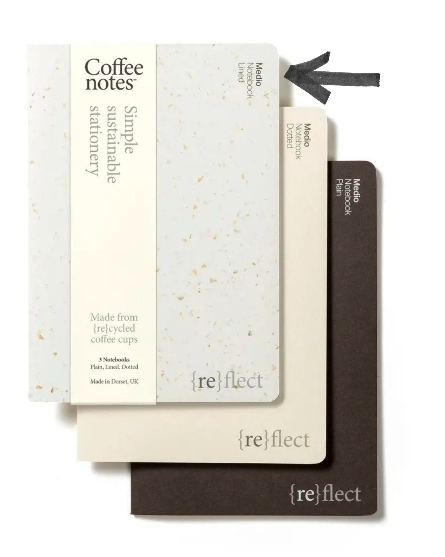 Set of notebooks with 'reflect' branding on a white background.