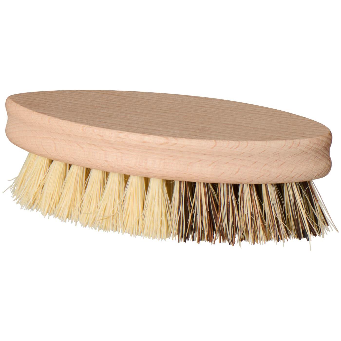 Wooden brush with bristle head on a white background