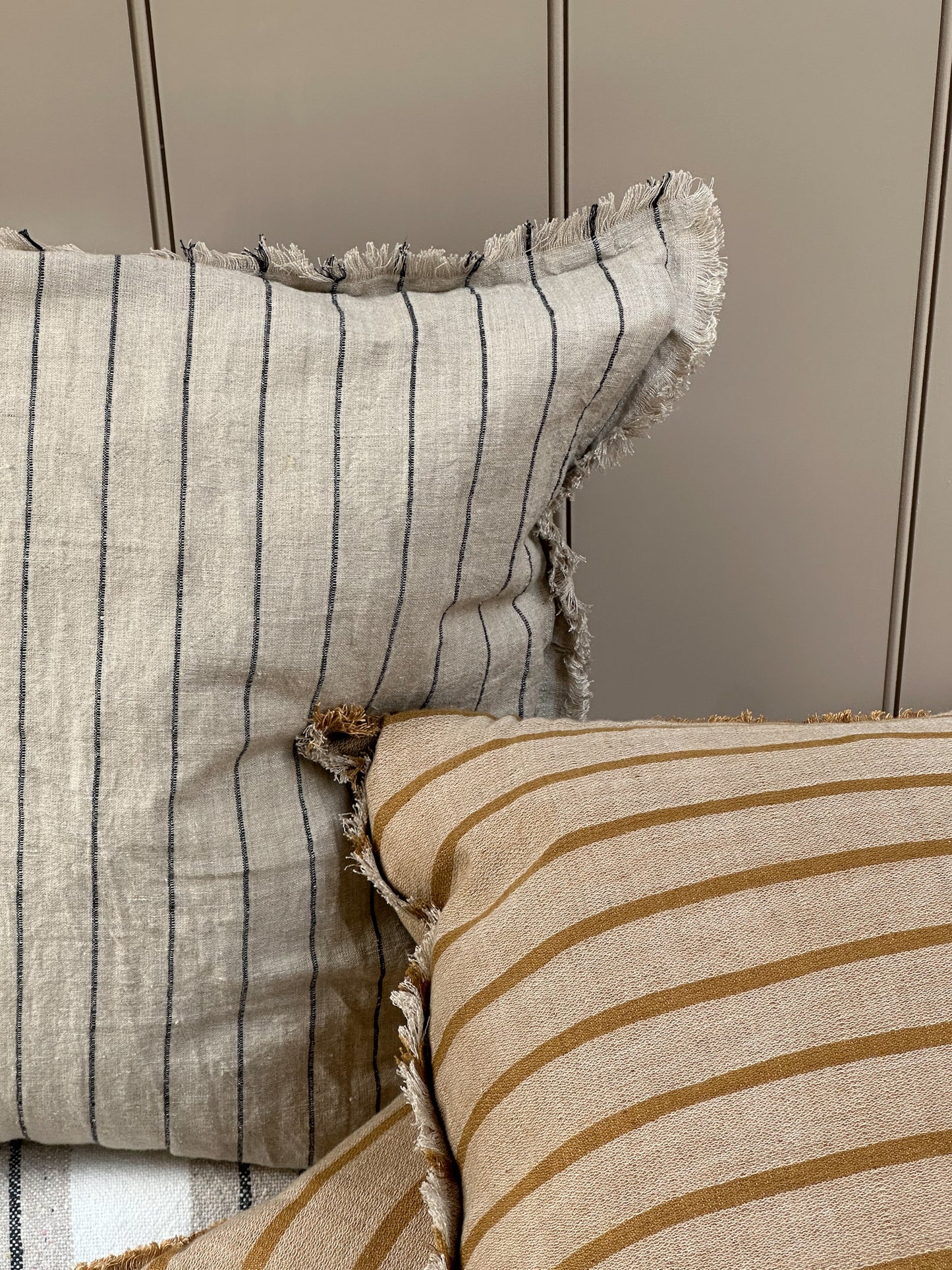 Stripe Linen Cushion | Lrg Mustard Sand