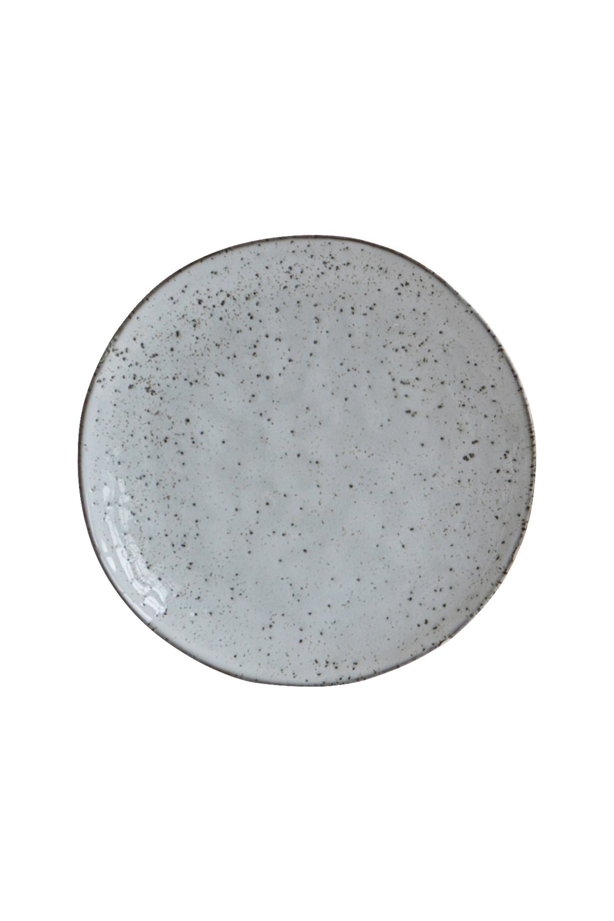 Stock image of a rustic cake plate featuring a beautiful blue/grey speckled glaze.