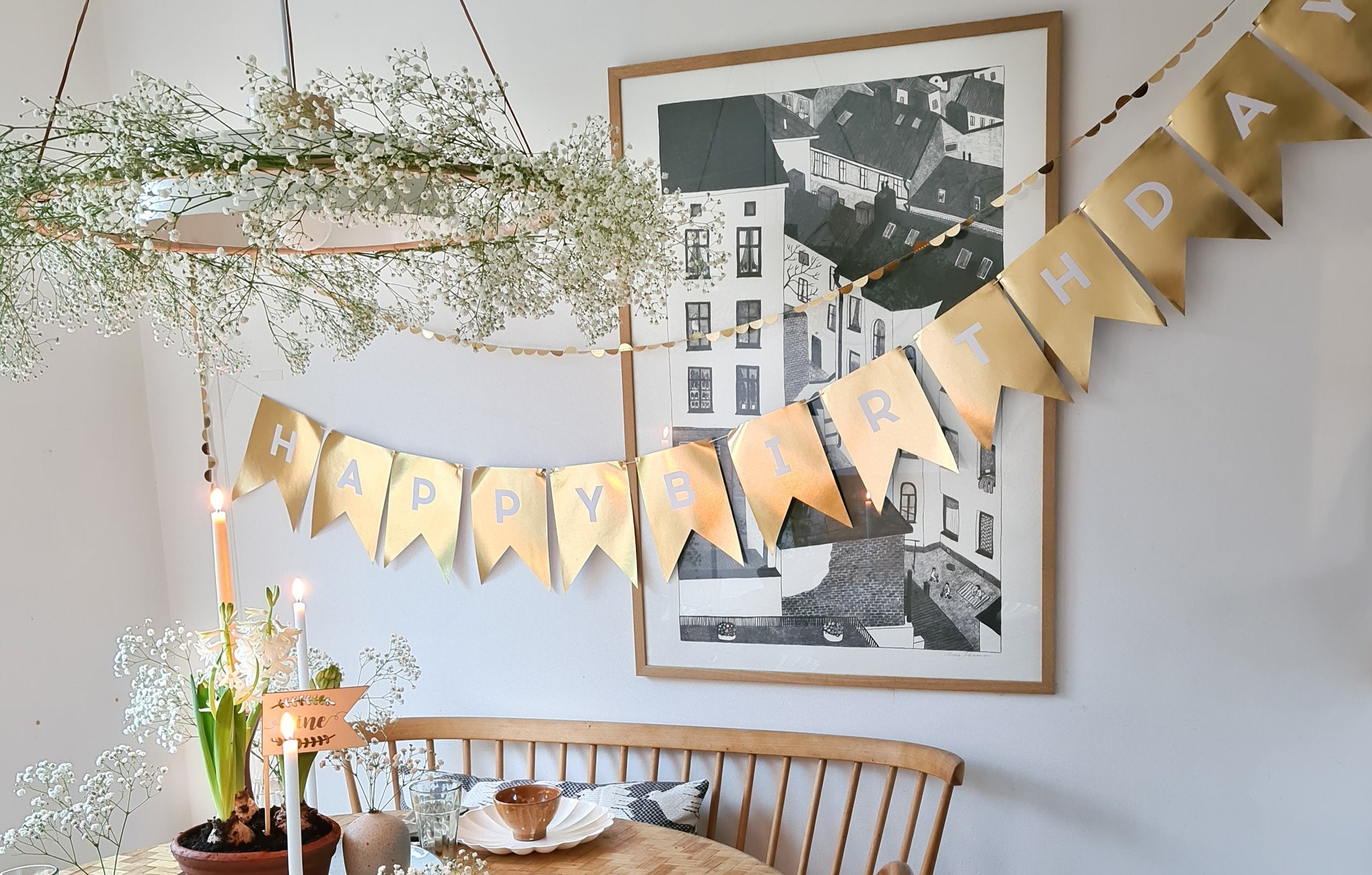 Creating a Simple Floral Hanging Wreath + Styling a Lockdown Birthday.