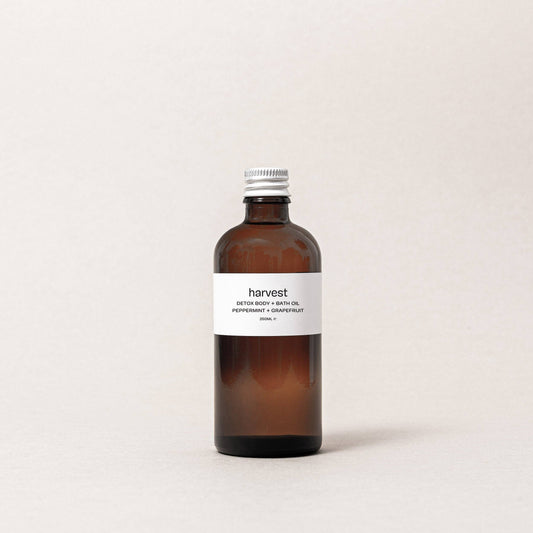 Harvest Detox Body and Bath Oil peppermint and grapefruit 250ml amber bottle
