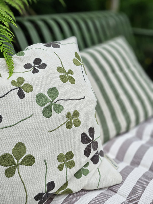 Clover Embroidered Cushion | Green