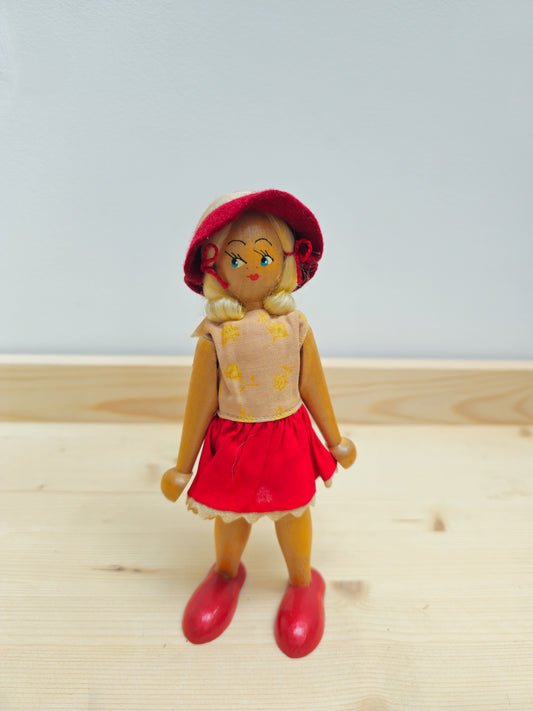 Vintage Wooden Peg Doll | Hat Girl