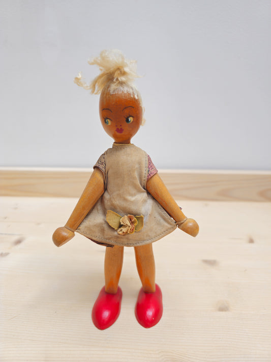 Vintage Wooden Peg Doll | Top Bun Girl