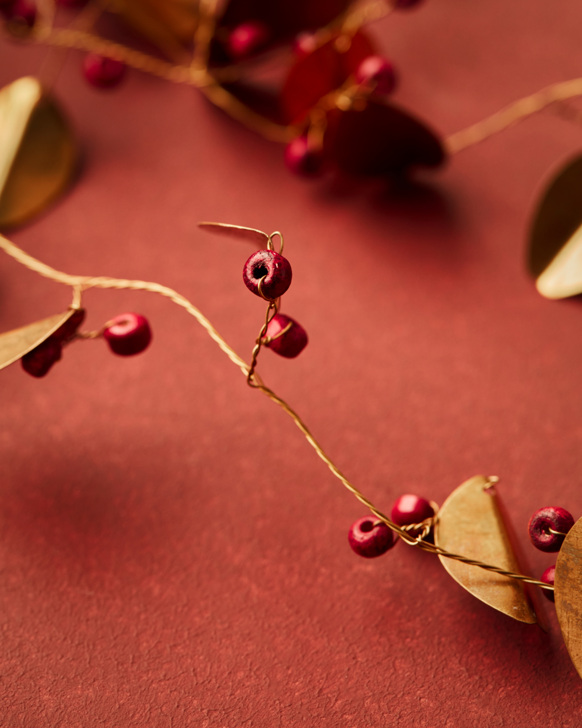 Brass Leaf Garland | Red Berries