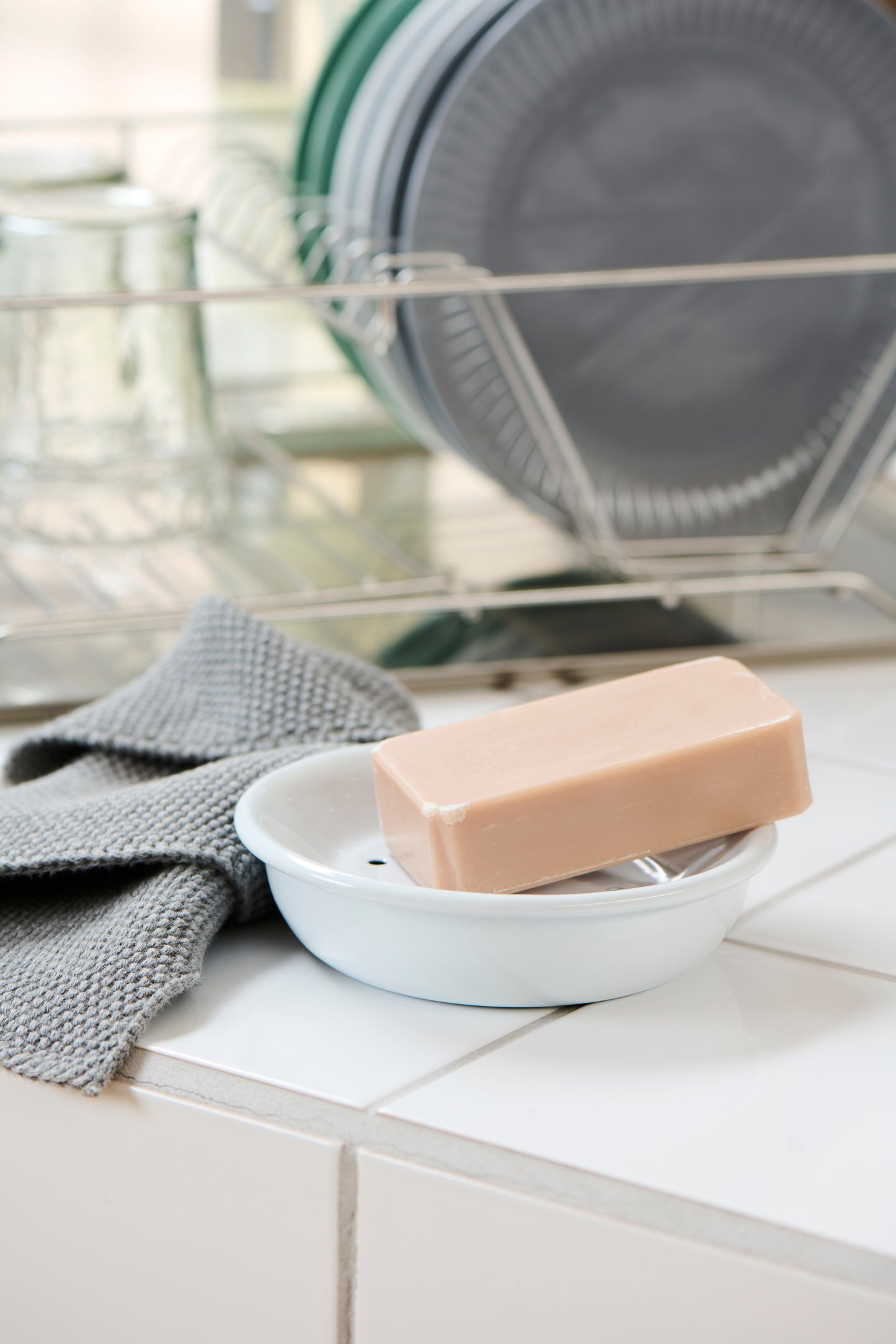 Round Enamel Soap Dish | White