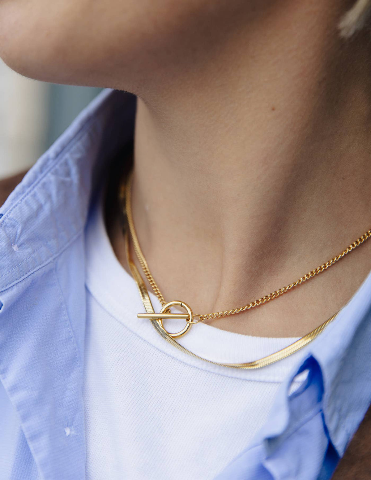 Gold Herringbone Toggle Chain Necklace | Tarnish-free