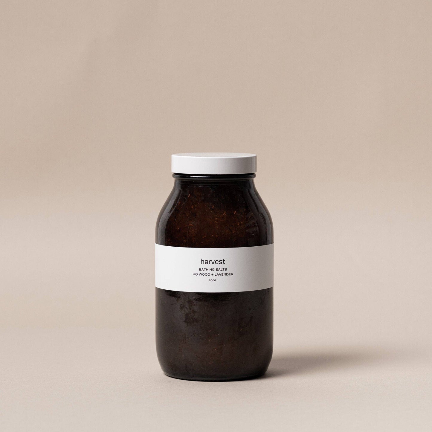 Harvest Bathing Salts ho wood and lavender 500g in amber glass bottle