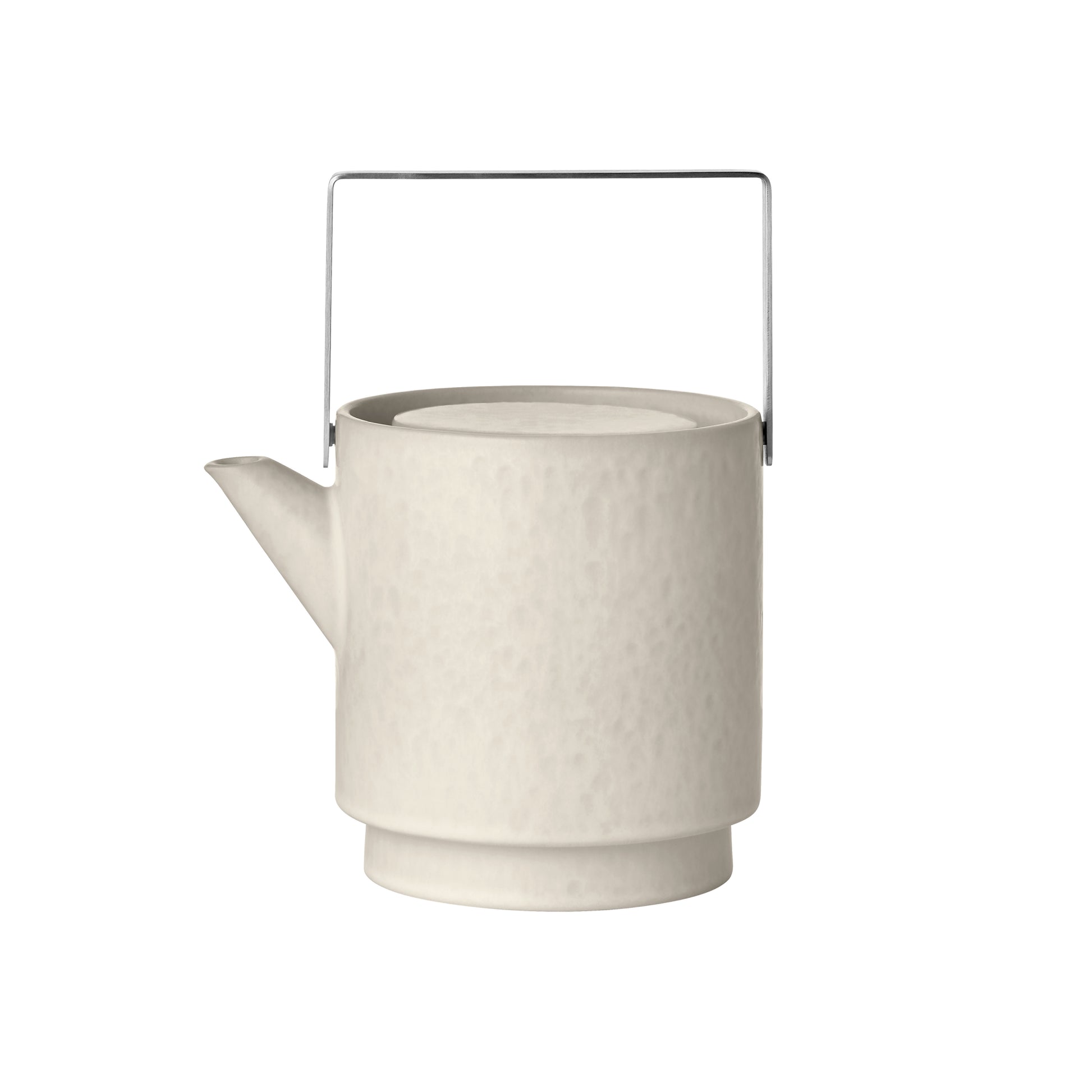 White textured teapot with a handle on a white background