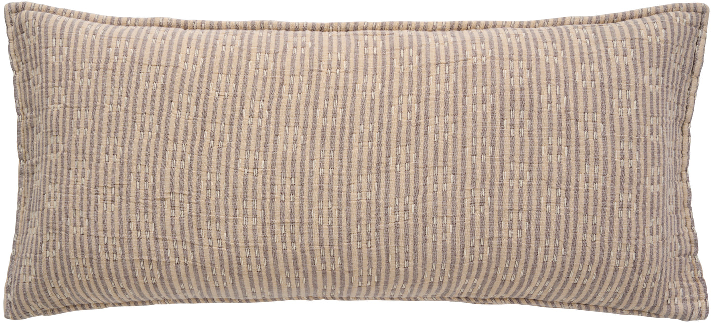 Kantha Stitch Striped Cushion | Natural/Brown
