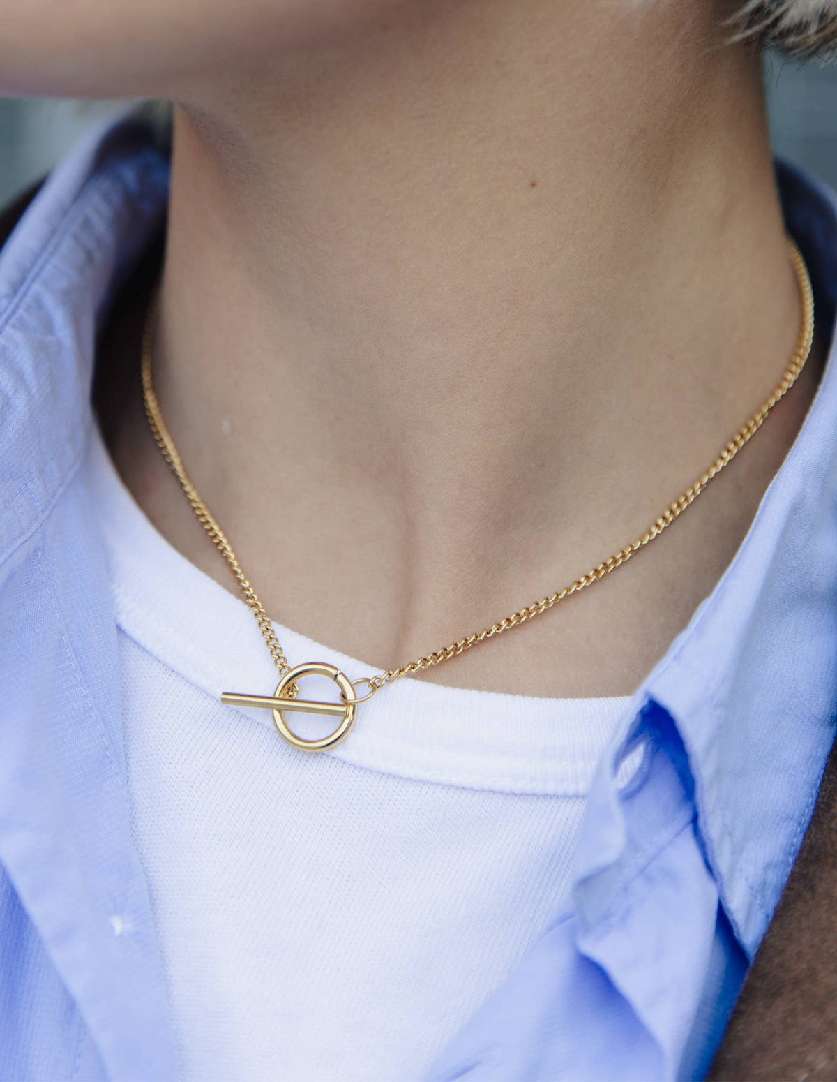 Gold Herringbone Toggle Chain Necklace | Tarnish-free