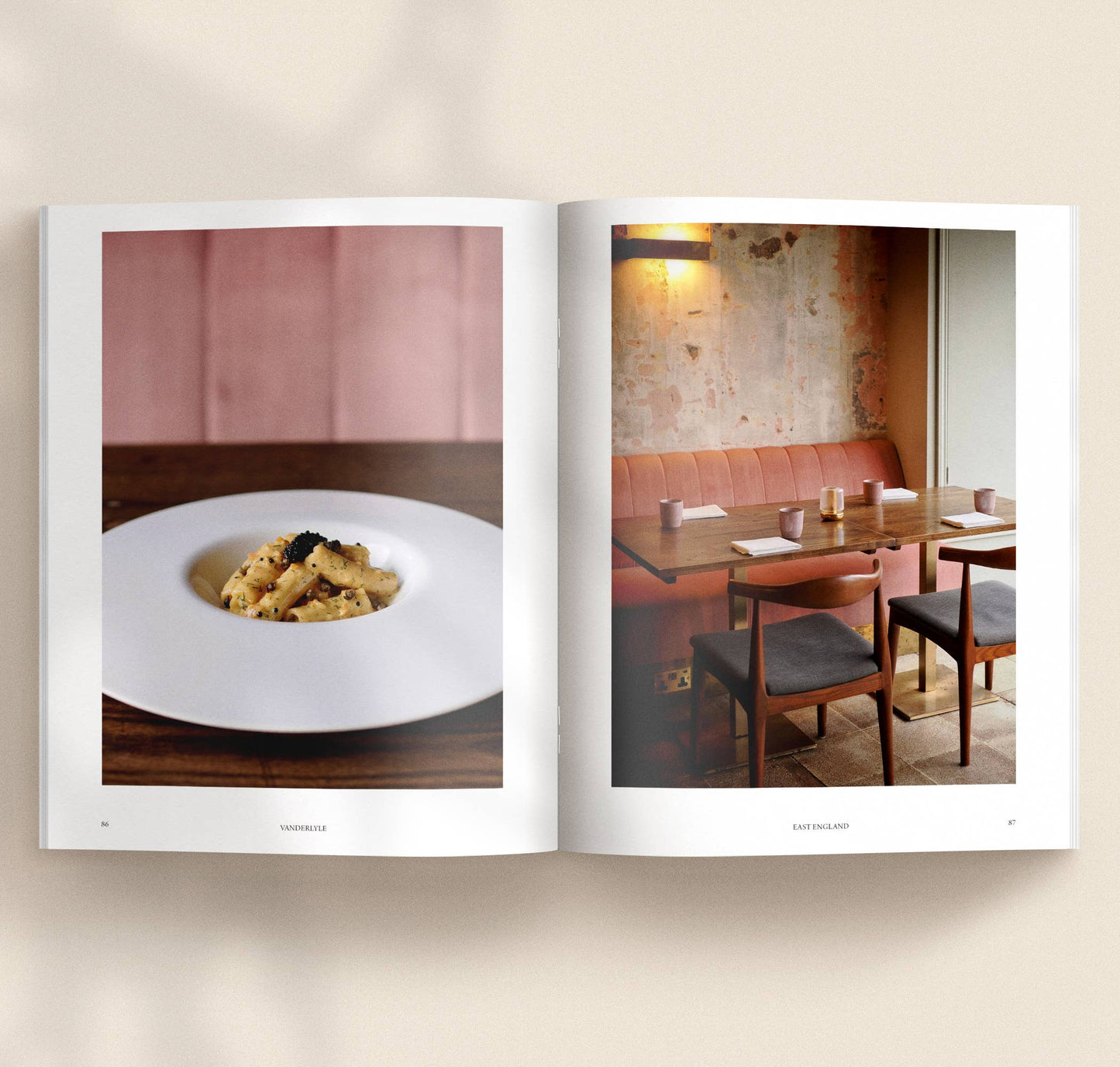 91 Magazine PLACES to eat open page spread a beige background.