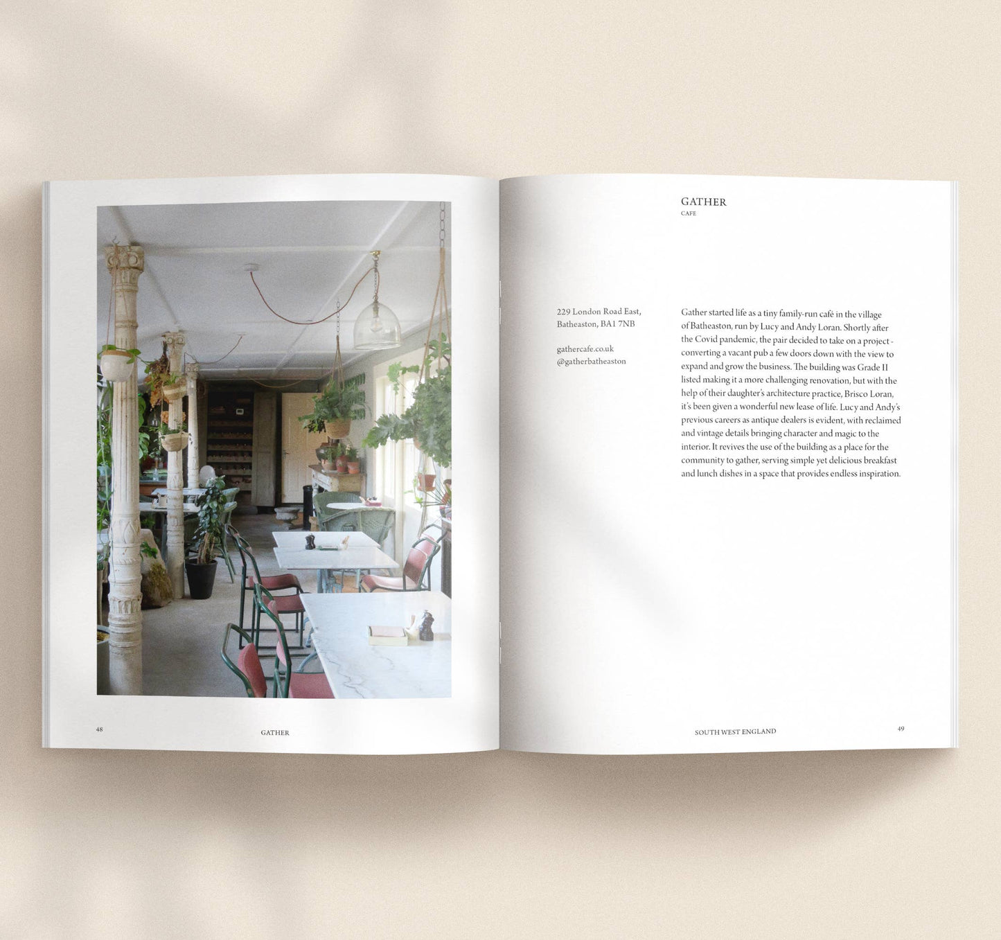 91 Magazine PLACES to eat open page spread a beige background.