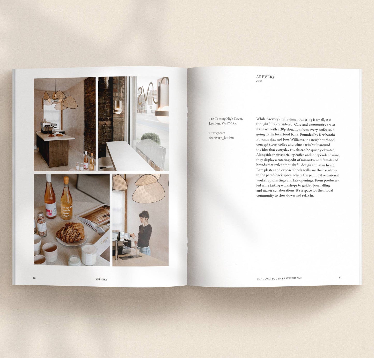 91 Magazine PLACES to eat open page spread a beige background.