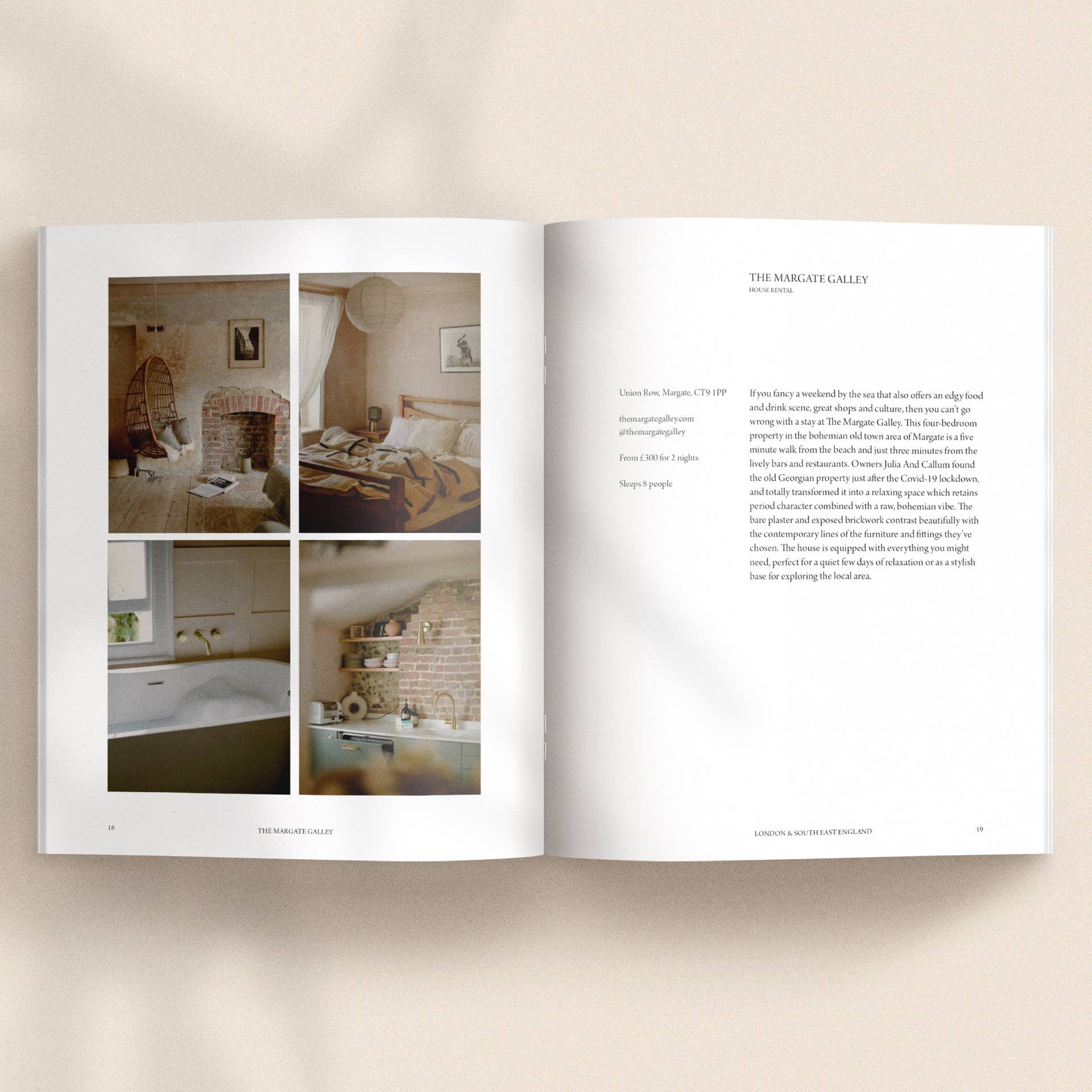 91 Magazine PLACES to stay open page layout on a beige background.