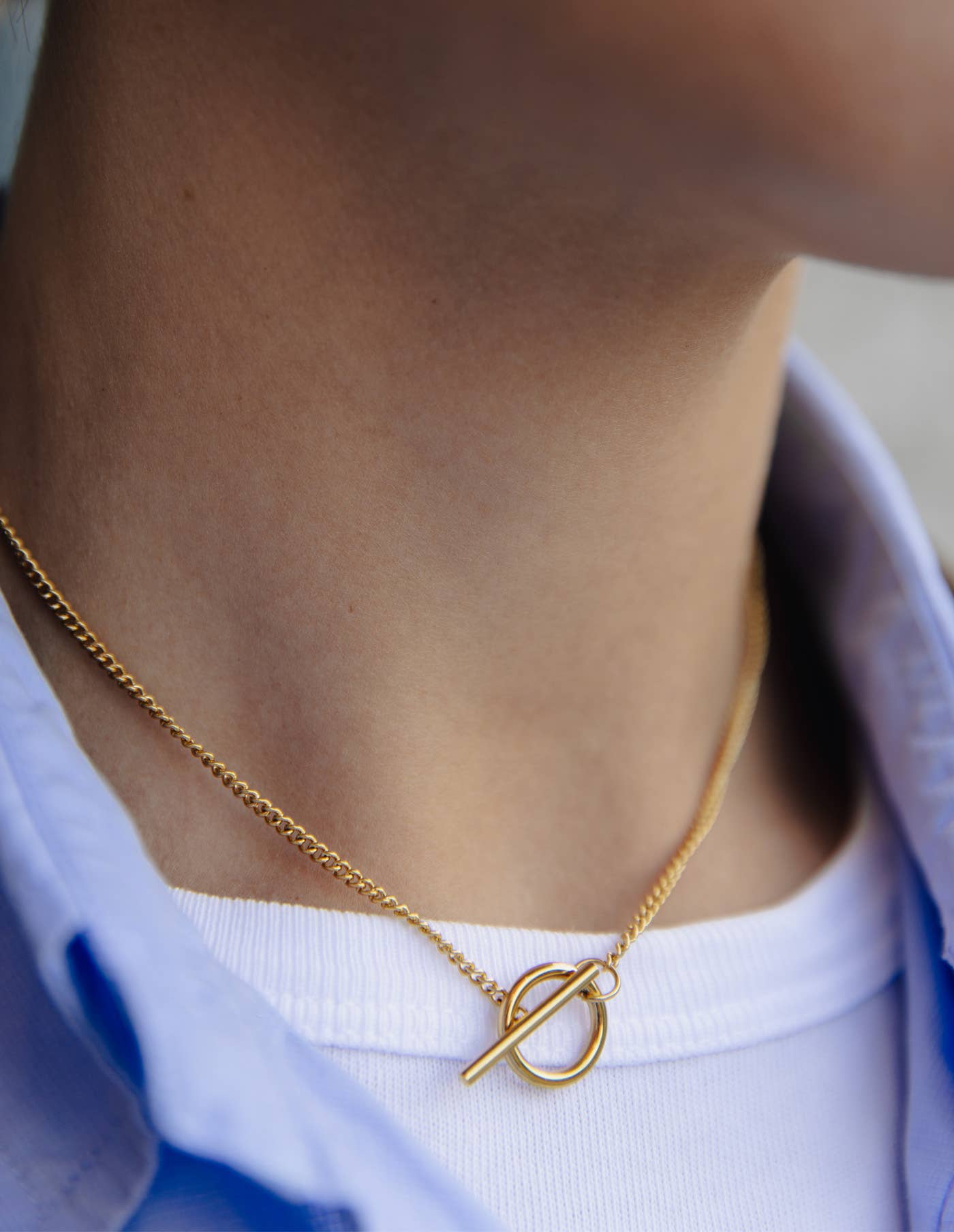 Gold Herringbone Toggle Chain Necklace | Tarnish-free
