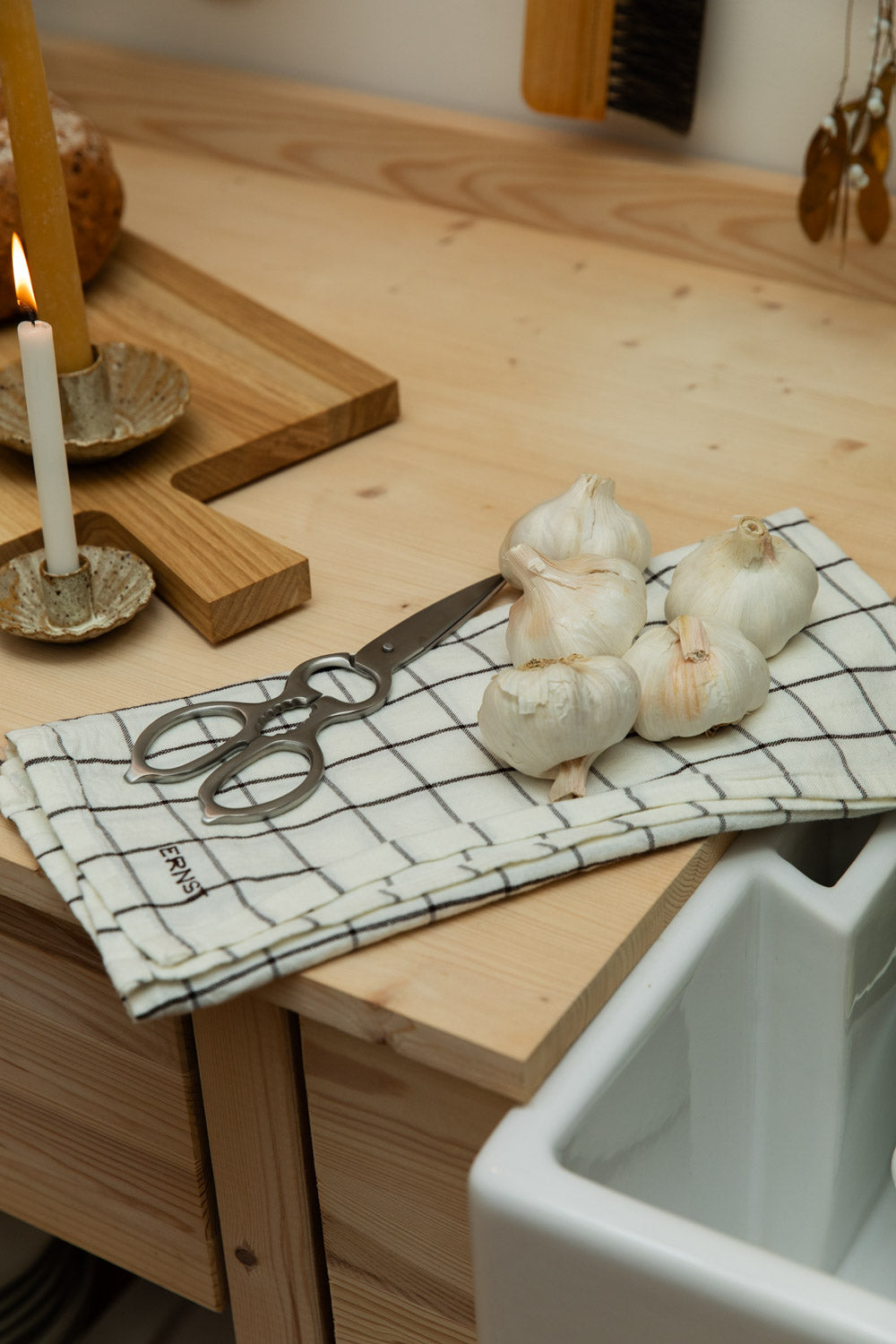 Kökshandduk | White/Brown Check Tea Towel