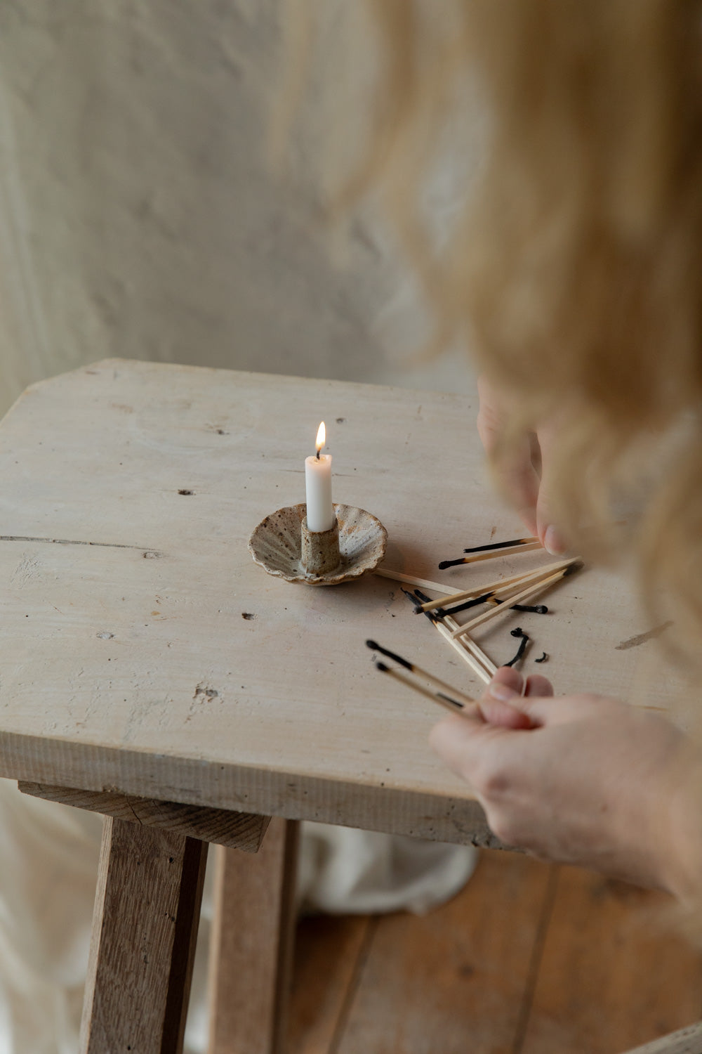 Mud Fluted Candle Holder | Natural