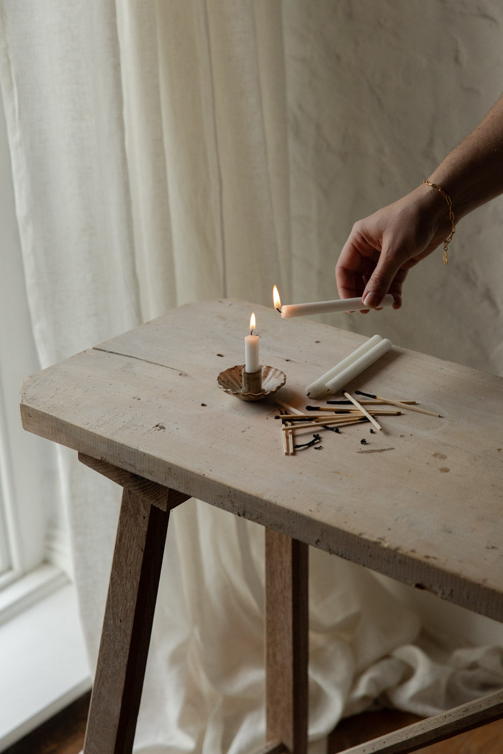 Mud Fluted Candle Holder | Natural