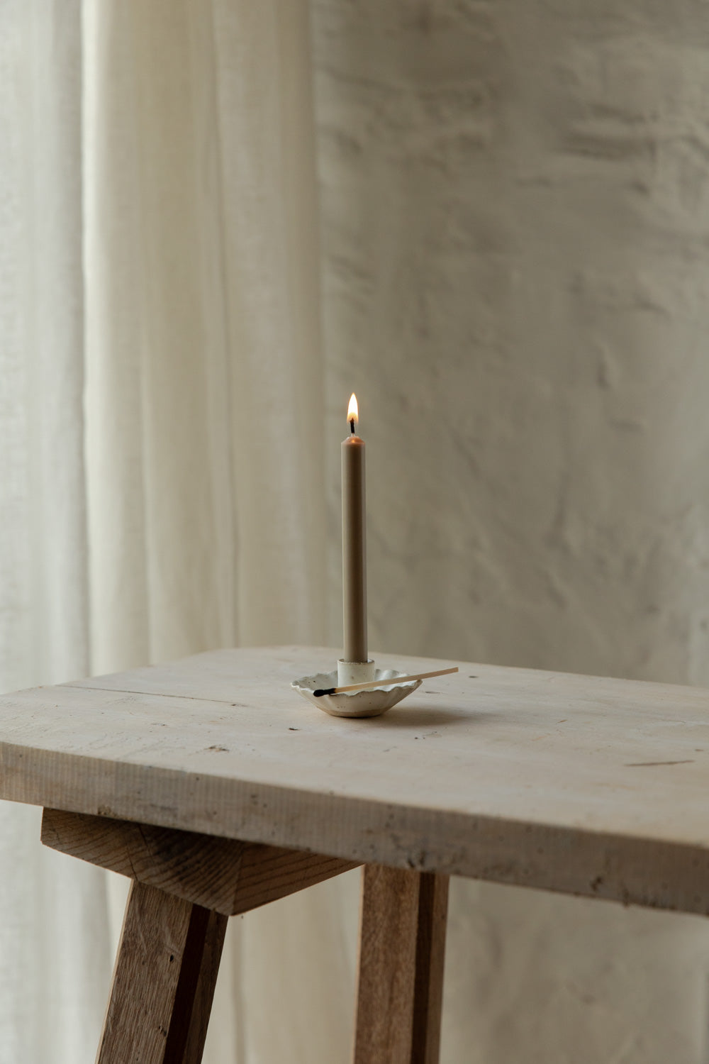 Mud Fluted Candle Holder | White