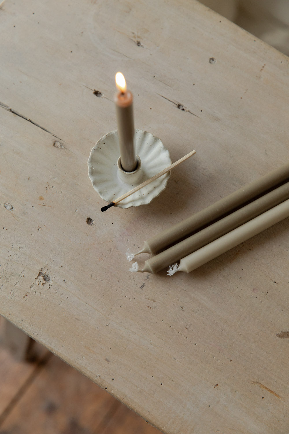 Mud Fluted Candle Holder | White