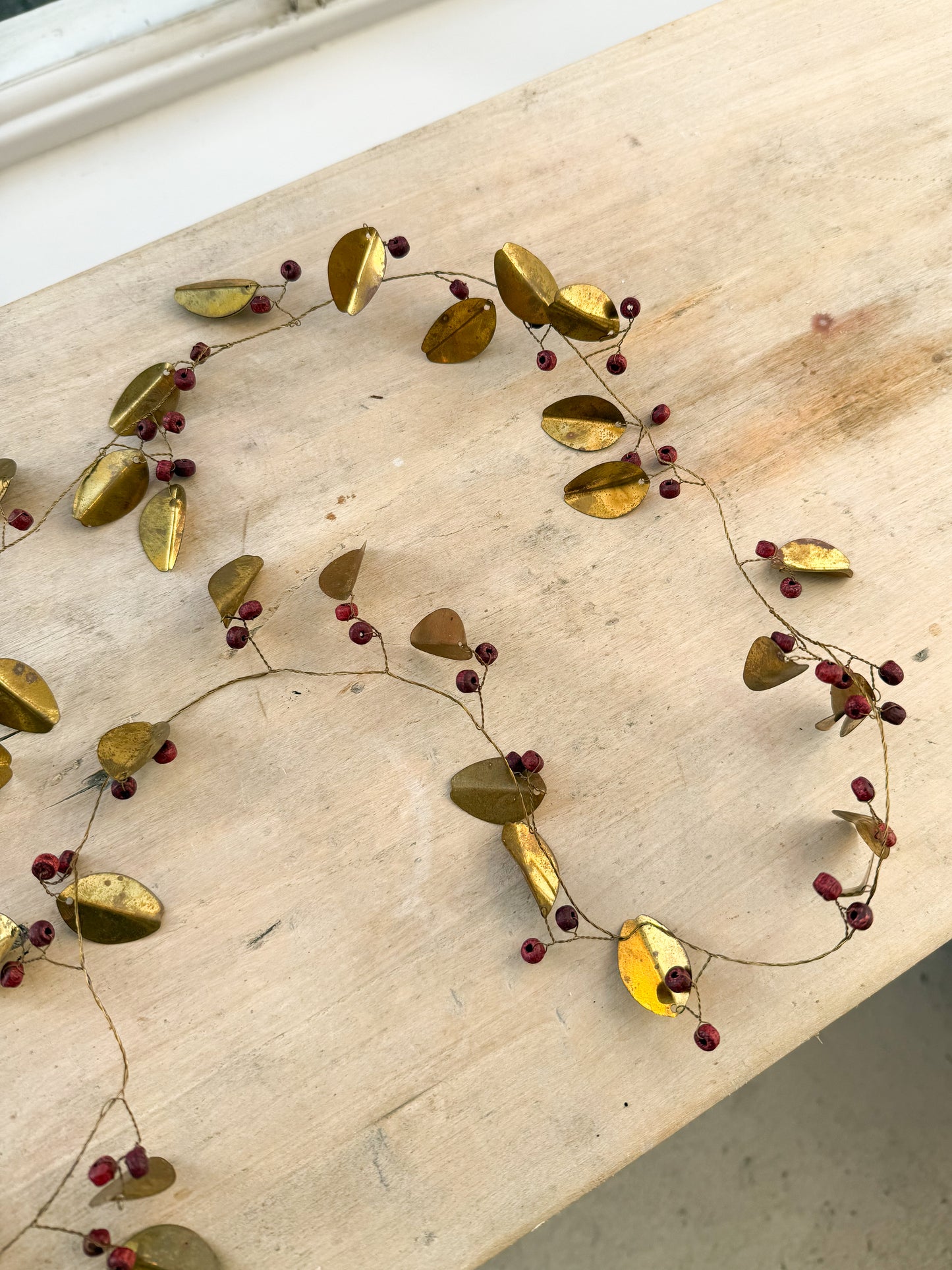 Brass Leaf Garland | Red Berries