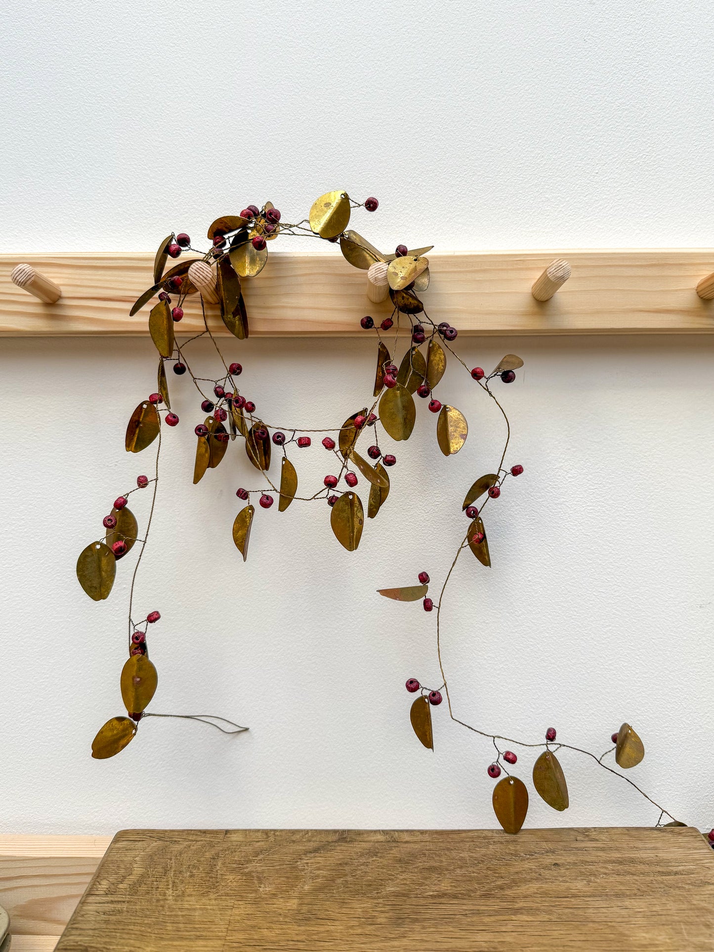 Brass Leaf Garland | Red Berries