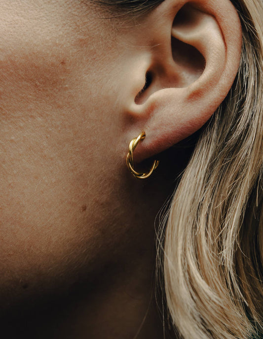 Gold Small Entwined Latch Hoop Earrings | Tarnish-free PREORDER