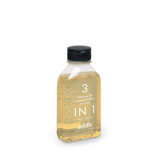 Aeolis 3 in 1 cleansing gel in a clear 100ml bottle