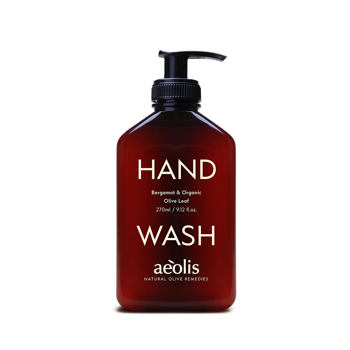 Aeolis bergamot hand wash in an amber 270ml pump bottle