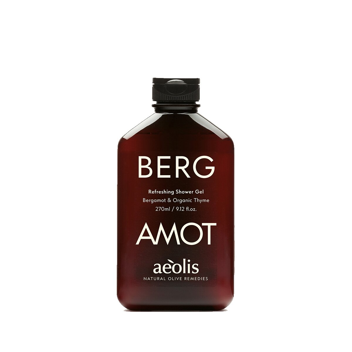 Aeolis bergamot shower gel in an amber 270ml bottle