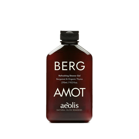 Aeolis bergamot shower gel in an amber 270ml bottle