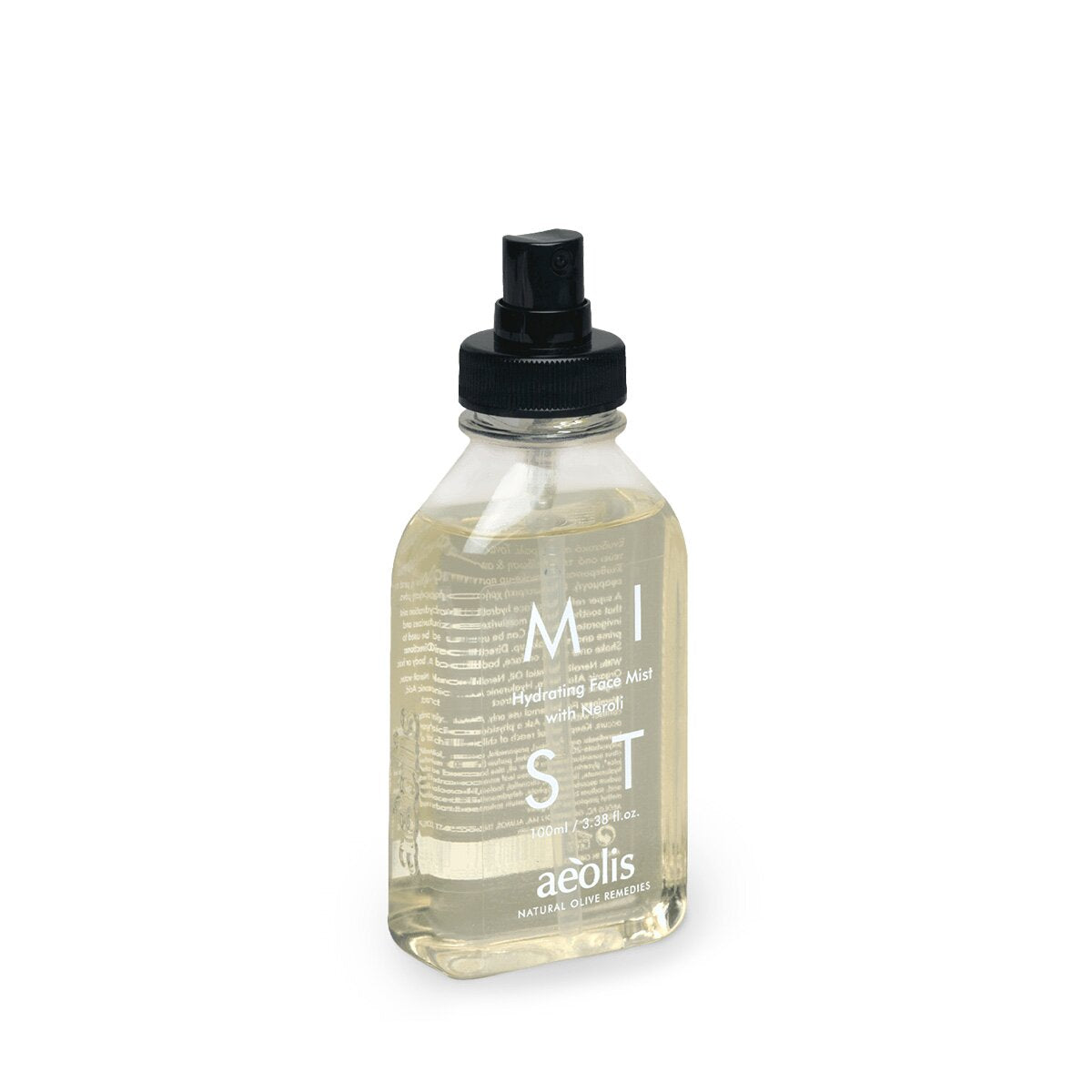 Aeolis hydrating face and body mist in a clear 100ml spray bottle
