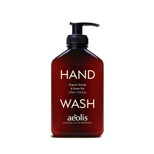 Aeolis orange and green tea hand wash in an amber 270ml pump bottle