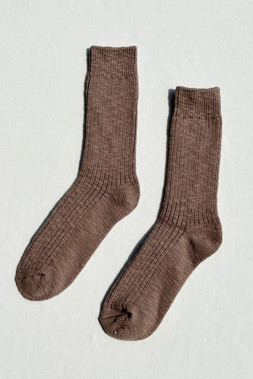 Le Bon Shoppe Cottage Socks in Flax ribbed knit pair flat lay on white background